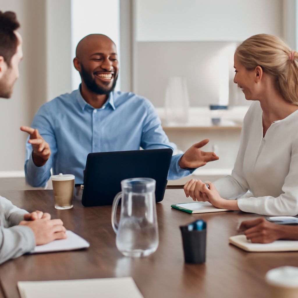 Employees using constructive communication during a business meeting
