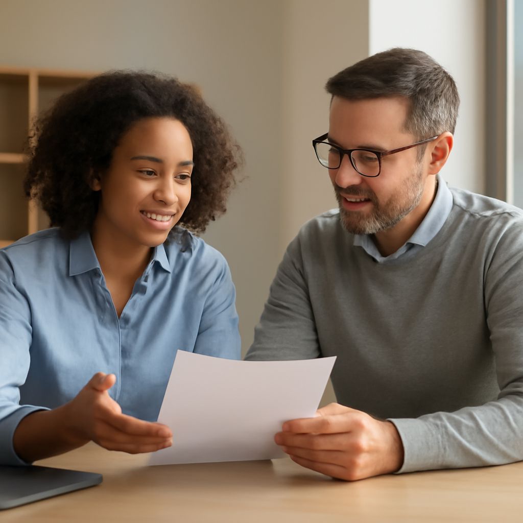 Employee reviewing role expectations and discussing a growth plan with a mentor