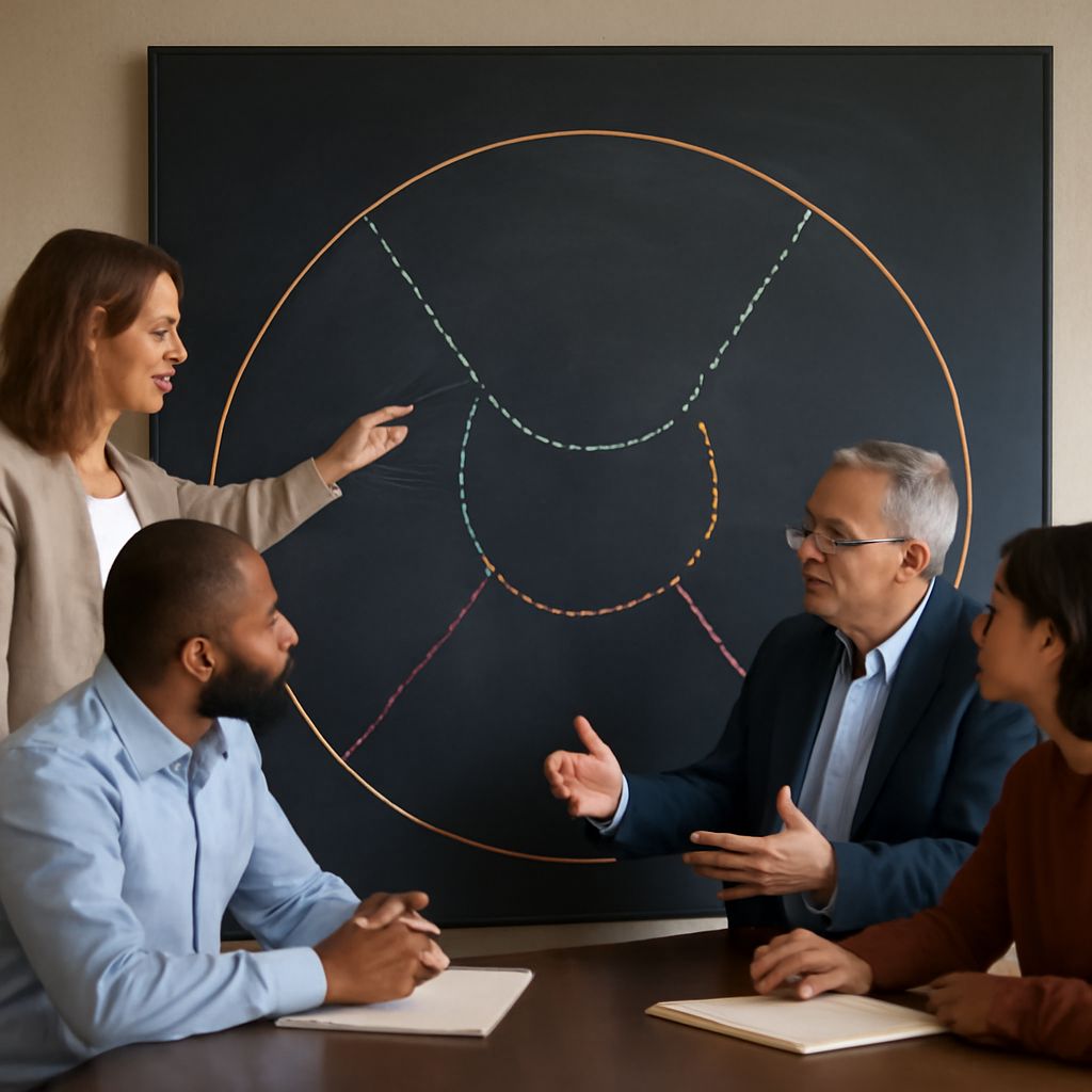 Manager listening with a team during a shared planning discussion