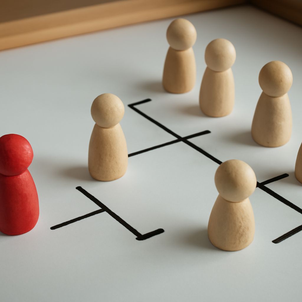 Team organizational structure with connected departments and self-managed teams