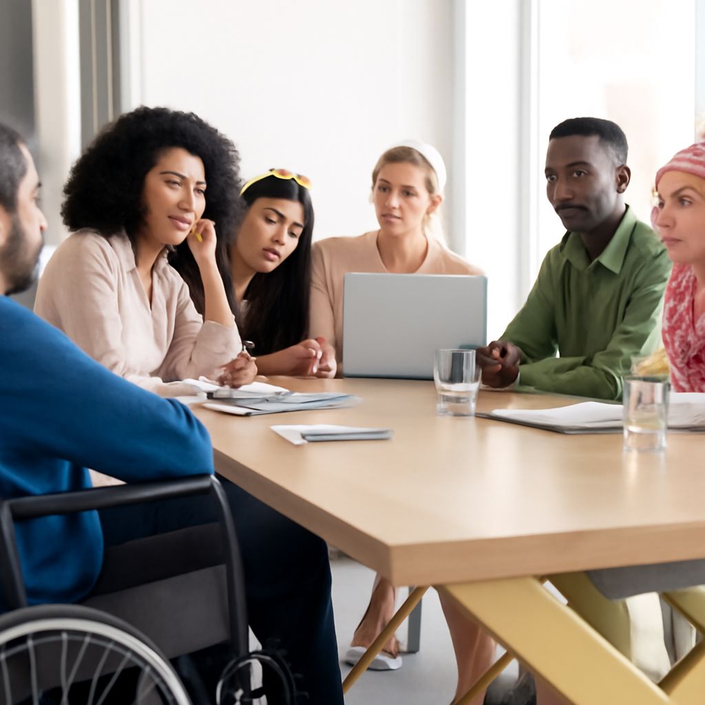 Diverse colleagues collaborating in a positive workplace meeting